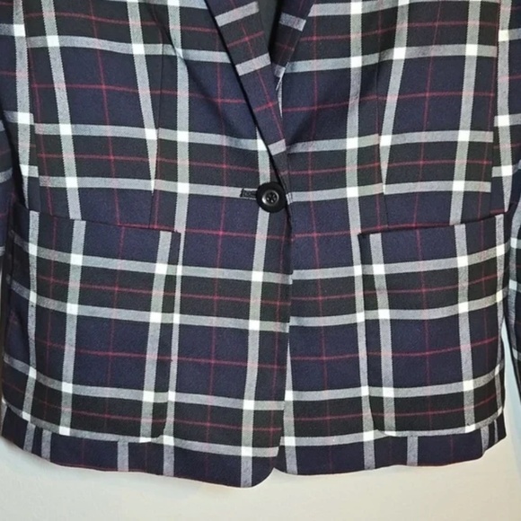 Alice + Olivia Savetta Plaid Lamb Leather Elbows Blazer Hilary Duff In Younger - Picture 5 of 8